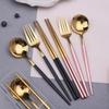 3 Pcs Spoon Fork Chopsticks Set With Storage Box Stainless Steel Coffee Snacks Fruit Dessert Fork Spoon Kitchen Teaspoon Set
