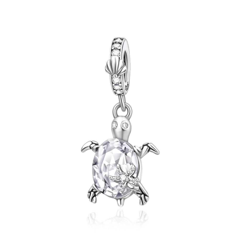 New Summer Ocean Colorful Crystal Murano Glass Sea Turtle Dangle Charm Fits Brand Bracelet Copper Fine Jewelry