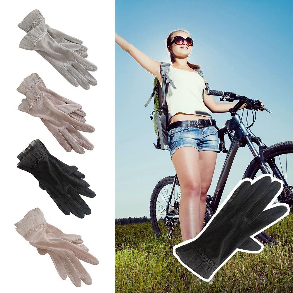 Anti Slip Ice Silk Gloves Breathable Lace Thin Mittens Cooling Five Finger Glove Summer