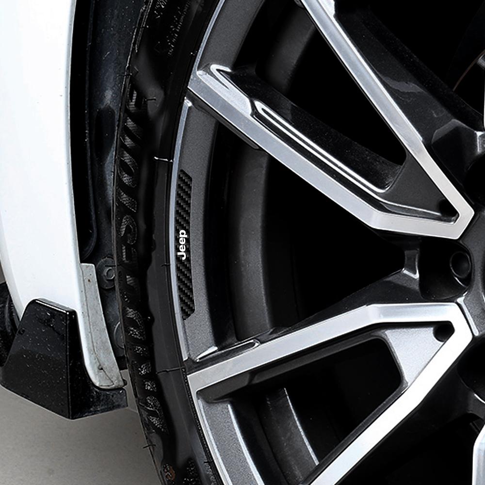 4Pcs Car Rims Wheels Curved Carbon Fiber Sticker Decal For Jeep Wrangler JK Grand Cherokee Gladiator Compass Renegade Patriot AKO1