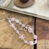 Sweet Pink Bowknot Star Heart Pendant Beaded Phone Charm Strap For iPhone Strap Lanyard Girl Woman Keychain Hanging Cord Rope