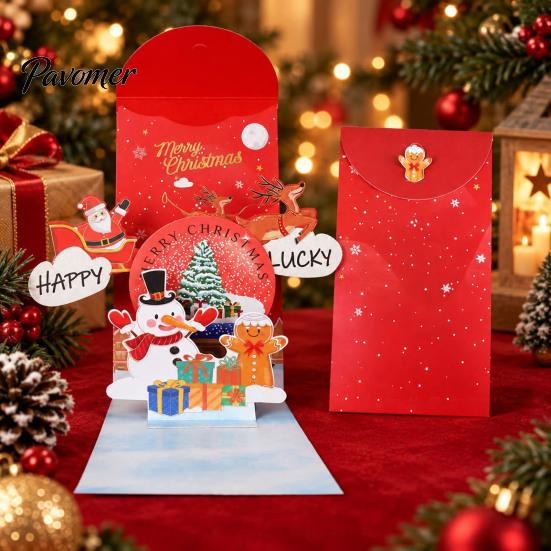 Reindeer Design Holiday Stationery 3D Pop Up Christmas Card, Money Gift Card Holder with Decorative Paper Craft Cards Cash Slot, Hummingbird