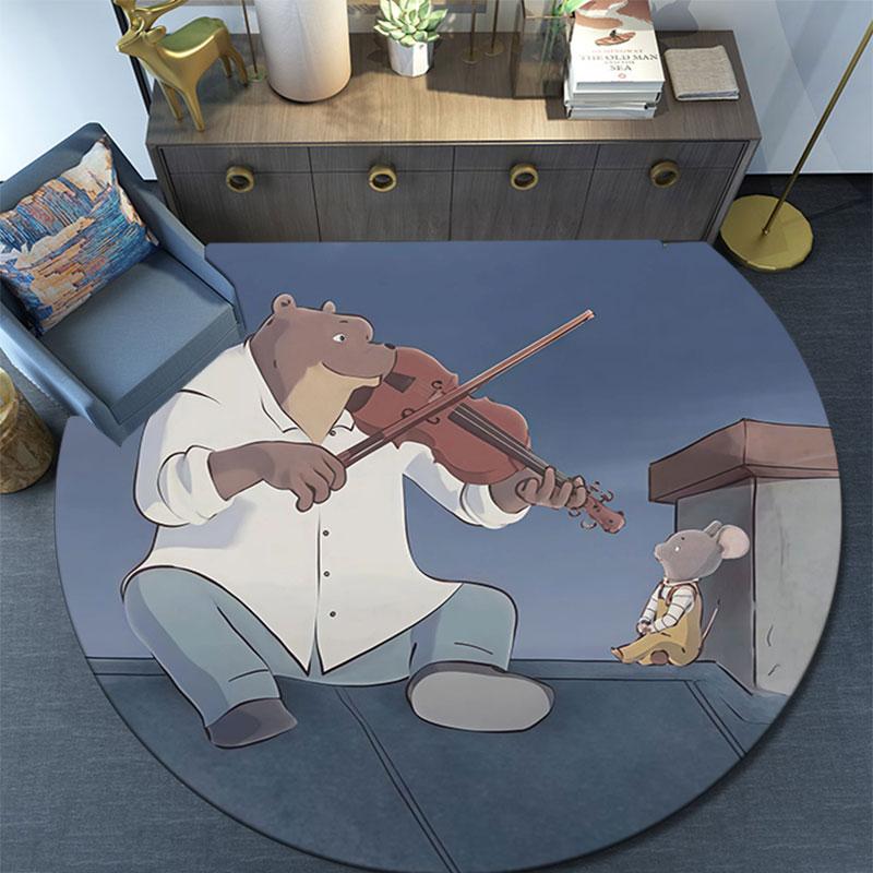 Ernest & Celestine Cartoon pattern round rug,Carpet Rug for Living Room Bedroom Playroom ,Non-slip Floor Mat,Holiday Gifts and Birthday Gifts.