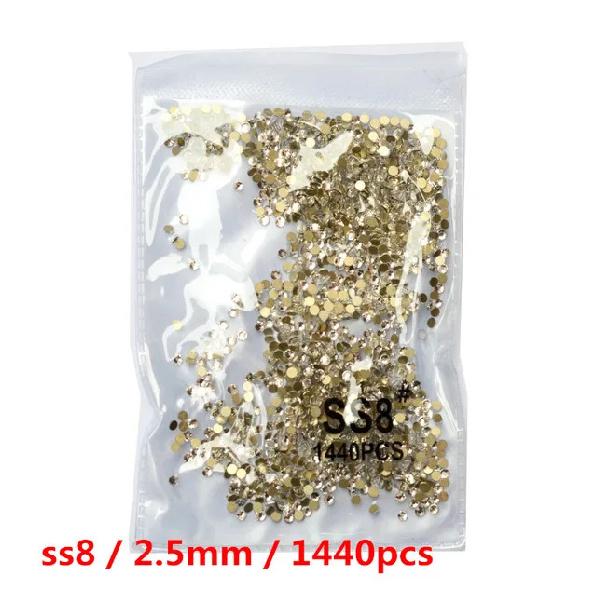 SS3-ss8 1440 шт. Кристалл AB золото 3D Не термофиксация Плоская задняя часть Стразы для нейл-арта Украшения Обувь и танцевальное украшение