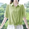 Женская летняя рубашка в стиле темперамент с однотонным дизайном, удобная и повседневная рубашка с короткими рукавами и лацканами