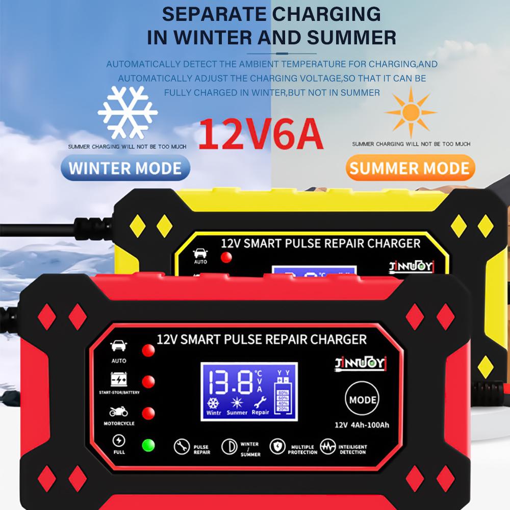 6A 12V автомобильное зарядное устройство для аккумулятора импульсный ремонт ЖК-дисплей умная быстрая зарядка AGM Deep Cycle GEL свинцово-кислотное зарядное устройство для автомобиля мотоцикла