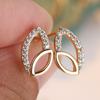 Simple Gold Color Leaf Shaped Stud Earrings for Women Fashion Zircon Jewelry Gift