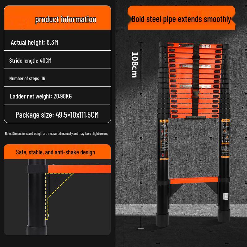 Телескопическая складная стремянка из нержавеющей стали и алюминиевого сплава