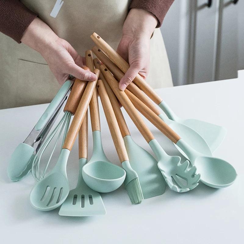 11 Pcs Silicone Kitchenware Cooking Utensils Set Non-stick Spatula Spoon Whisk