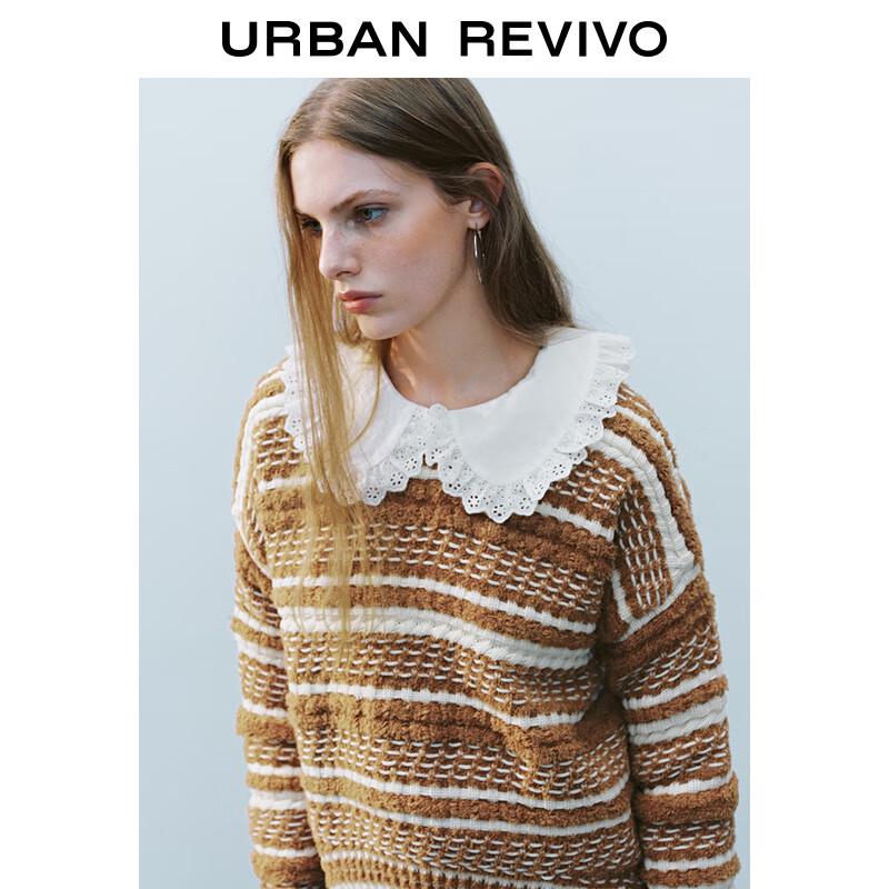 UR 2025 Весенний женский винтажный свитер в стиле Адан с контрастной текстурной вязкой