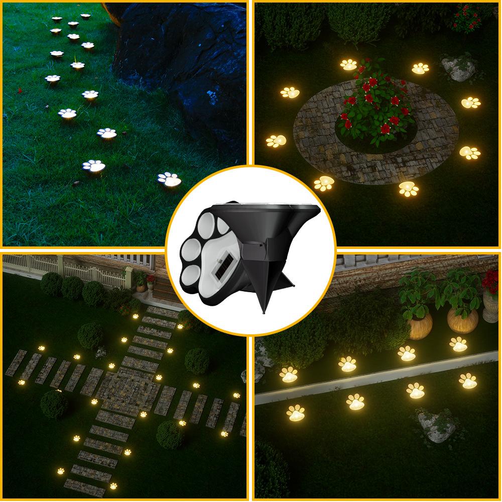 Solar Paw Print Pathway Lights Outdoor Waterproof LED Garden Decor Automatic On Off Cat Dog Footprint Yard Lamp