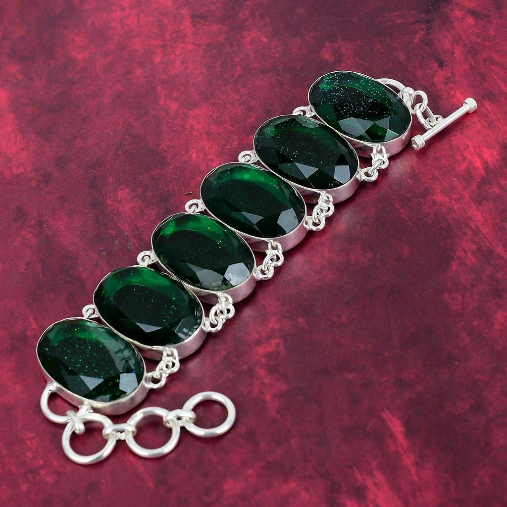 Green Triplet Opal 925 Solid Sterling Silver Bracelet, Handmade Gemstone Bracelet Jewelry, Gifts For Wife Brand New Bracelet