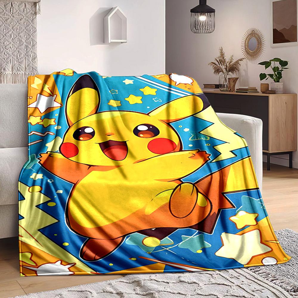 1pc Pikachu Star Flannel Blanket, Soft Skin Friendly with Digital Printing, Various Sizes Available for Family, Friends, Birthday