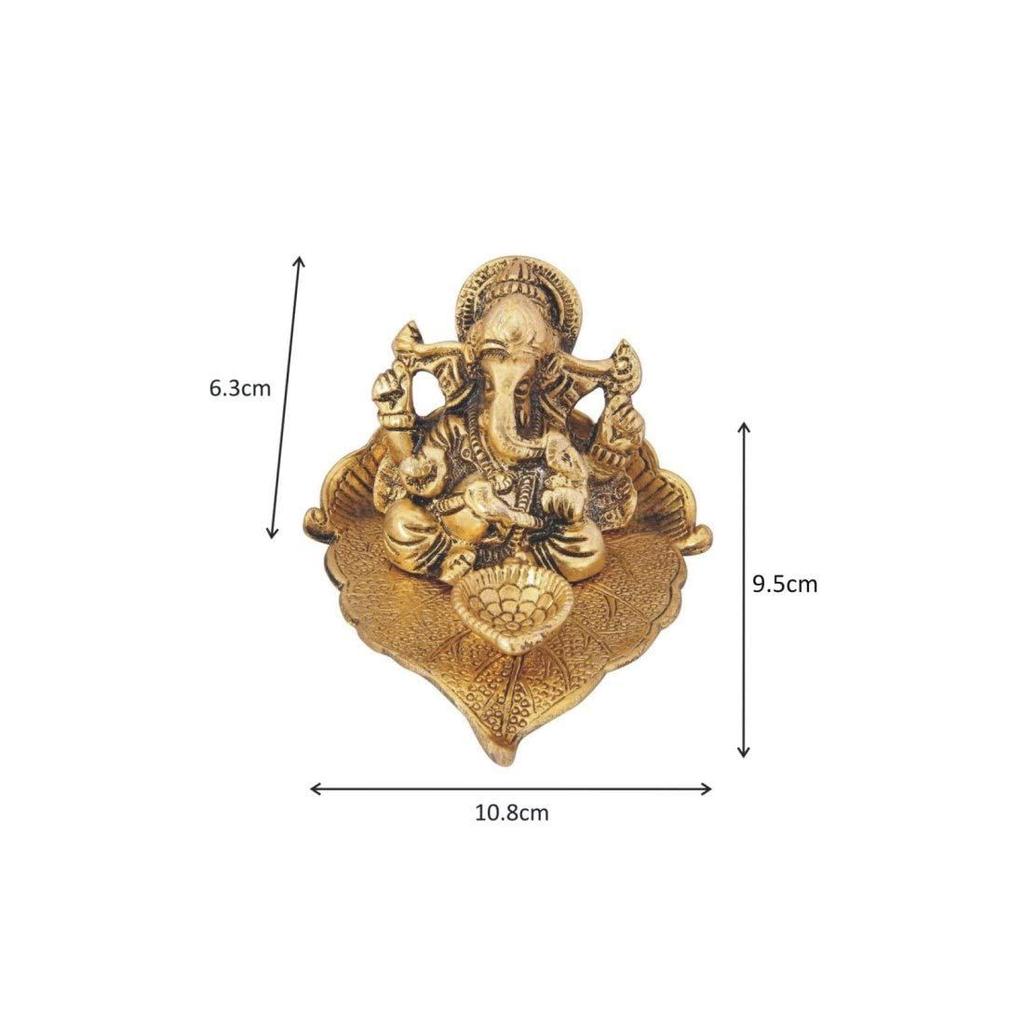 Металлический Дия в форме листа Пипала с фигуркой Ганеши, Золотой, 4,25 X 3,75 X 2,5 дюйма, 1 шт.