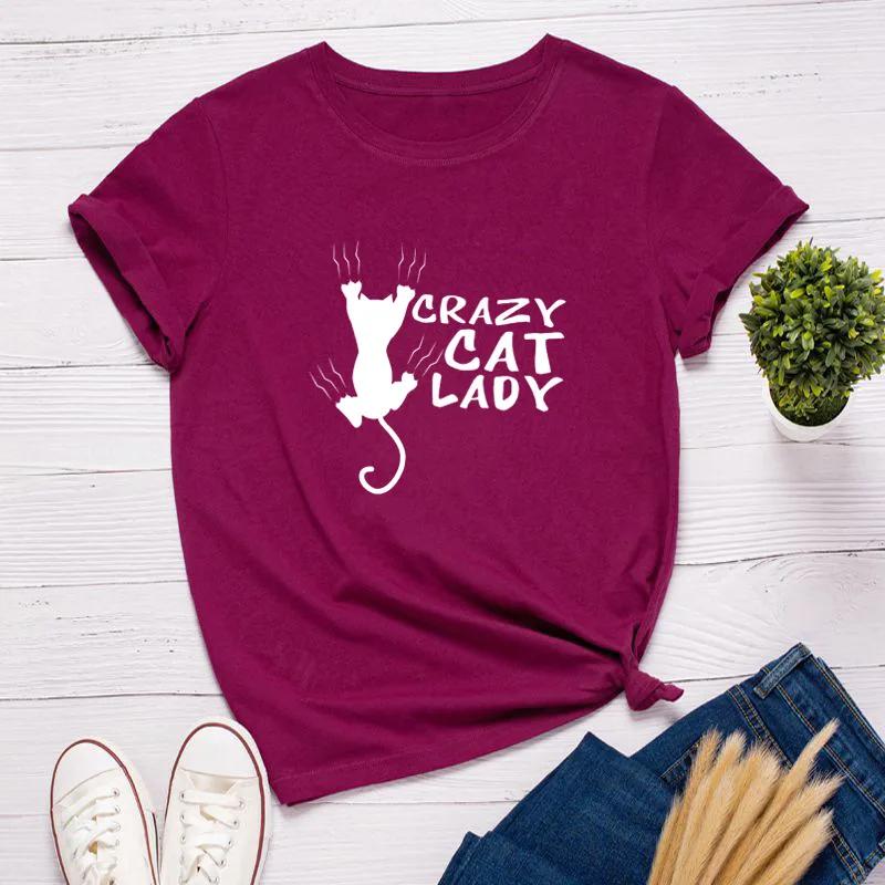 Crazy Cat Lady Print Women T Shirt Short Sleeve O Neck Loose Women Tshirt Ladies Tee Shirt Tops Clothes Camisetas Mujer