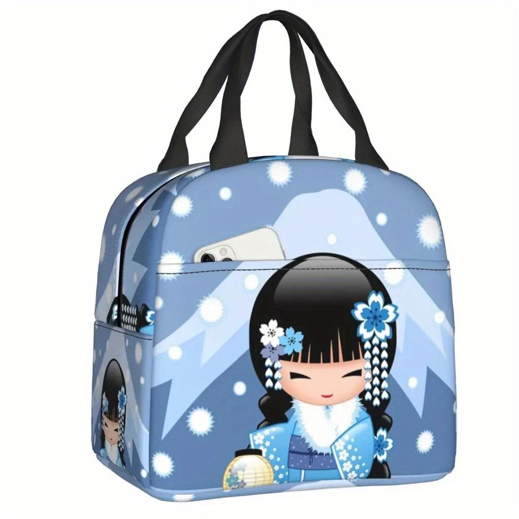 Термосумка-ланчбокс Kokeshi с вишневым цветением - Многоразовый термосумка-контейнер для Bento с милым дизайном сакуры