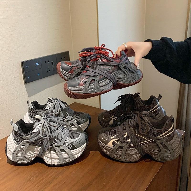 Кроссовки на толстой подошве с ремешком для увеличения роста, папины кроссовки для женщин, весенние новые кроссовки в стиле ретро кэжуал для женщин