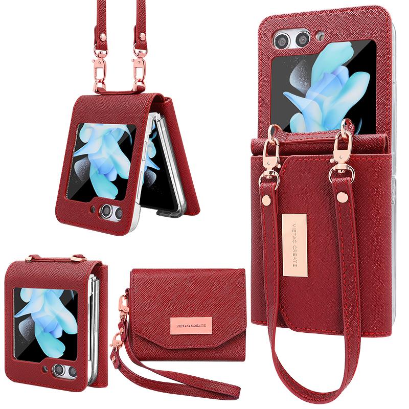 Кожаный чехол-кошелек с несколькими картами для Samsung Galaxy Z Flip 5 4 3 Flip4 Flip3 5G, сумка-кошелек, ремешок на руку, задняя крышка с ощущением кожи