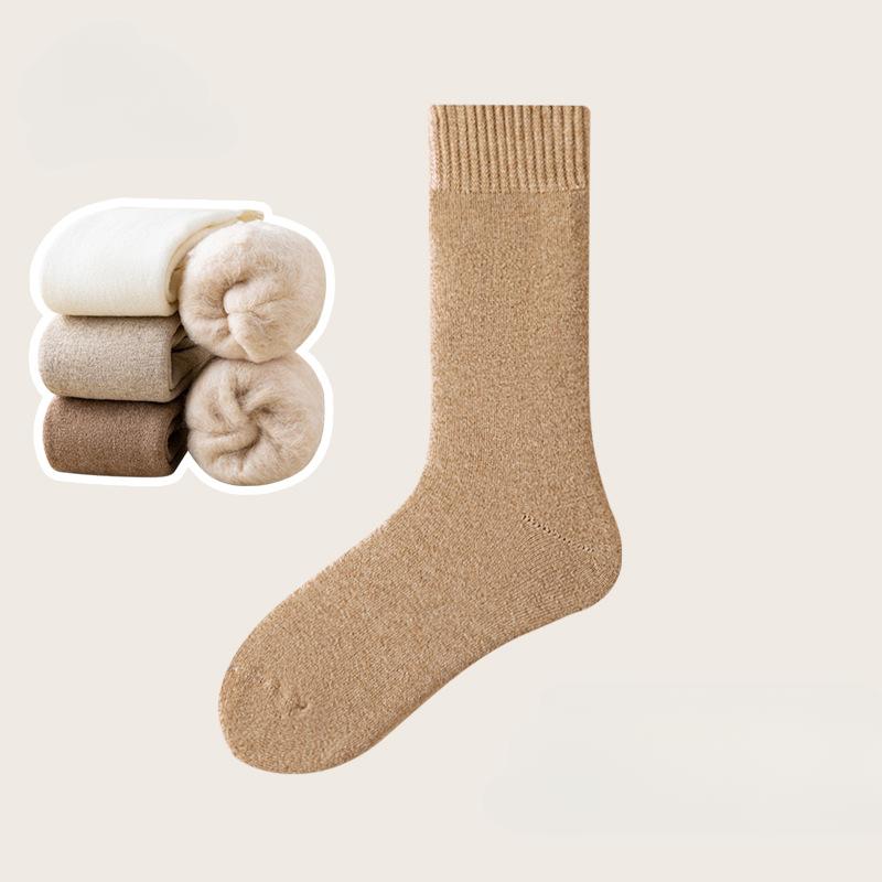 3 Pairs Solid Fleece Lined Calf Socks, Thickened & Warm Long Socks For Fall & Winter, Women's Stockings & Hosiery