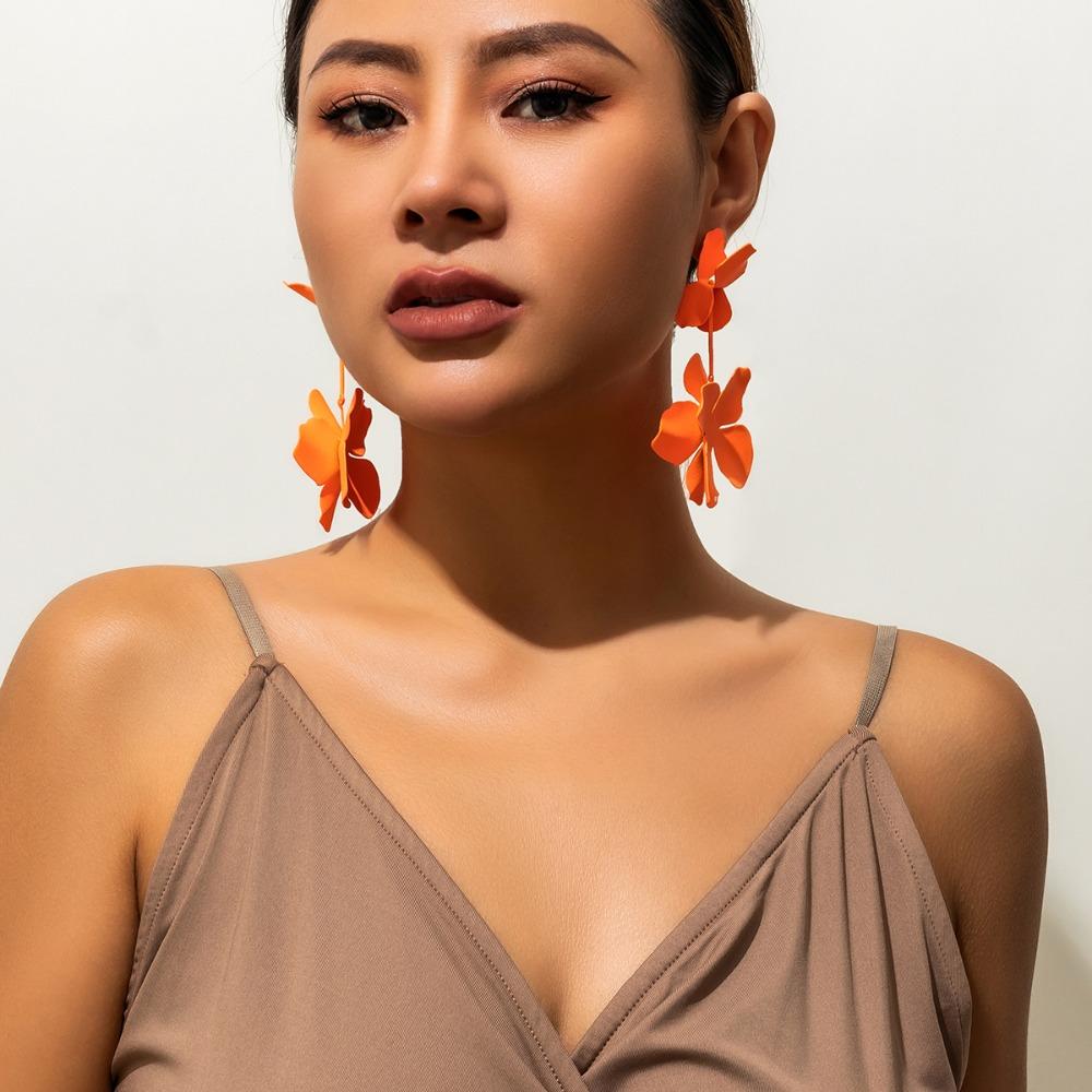 Металлические серьги-цветы с лепестками, серьги с дофамином, украшения, модные длинные серьги-подвески, вечеринка