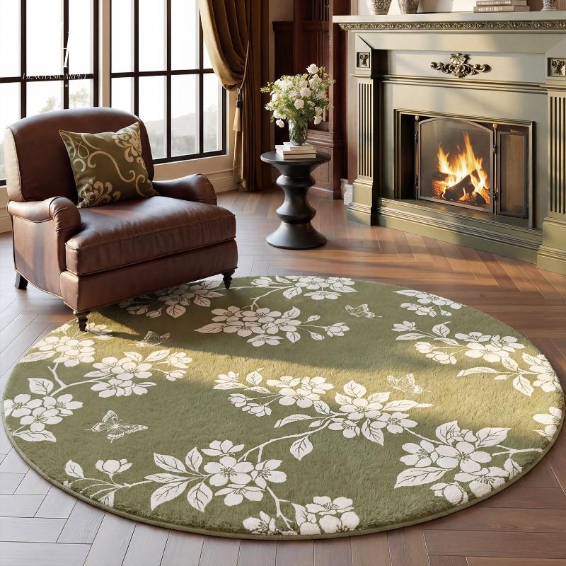 French Style Bedroom Decor Round Carpet Thick Plush Carpets for Living Room Fluffy Soft Lounge Floor Mat Washable Cloakroom Rug