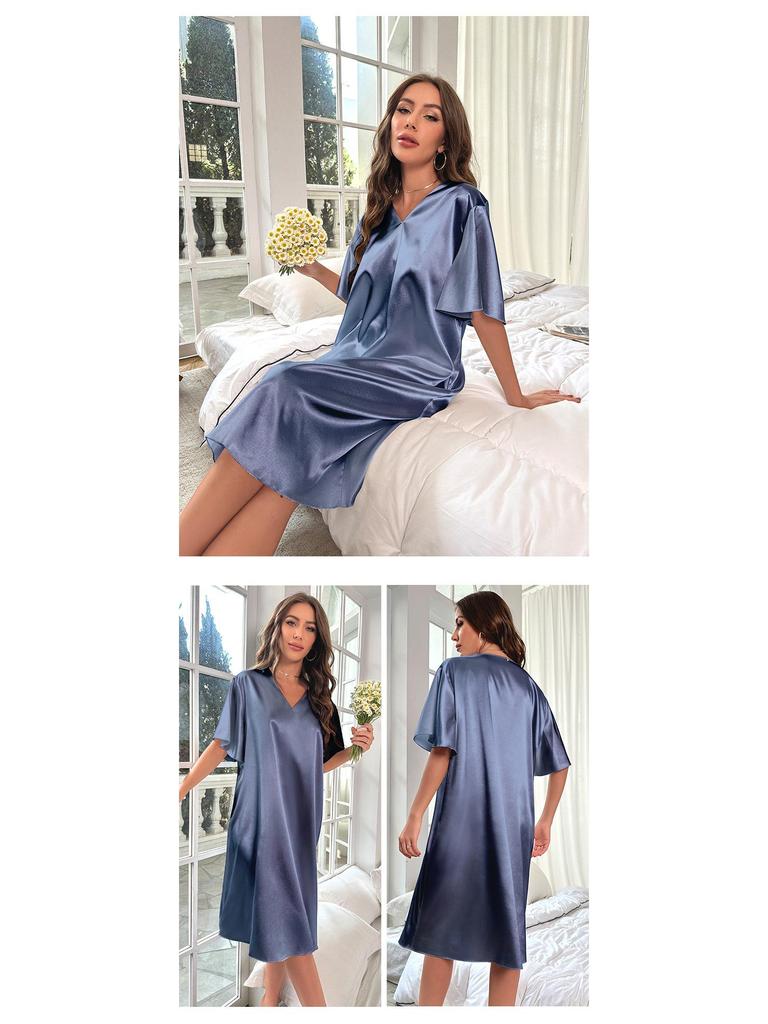 Женская ночная сорочка большого размера из ледяного шелка - Летняя прохладная, тонкая домашняя одежда