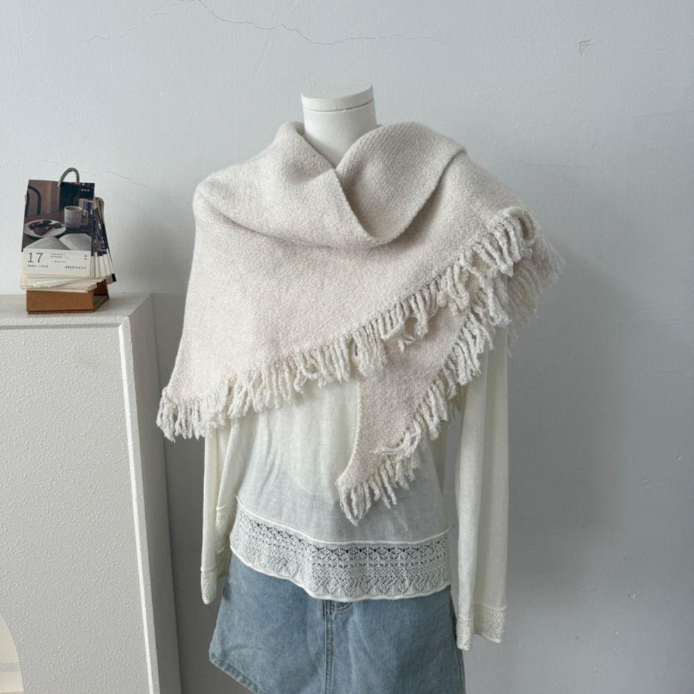 Solid Color Knitted Scarf Wool Tassels Scarves All-match Large Wraps Scarf Accessories