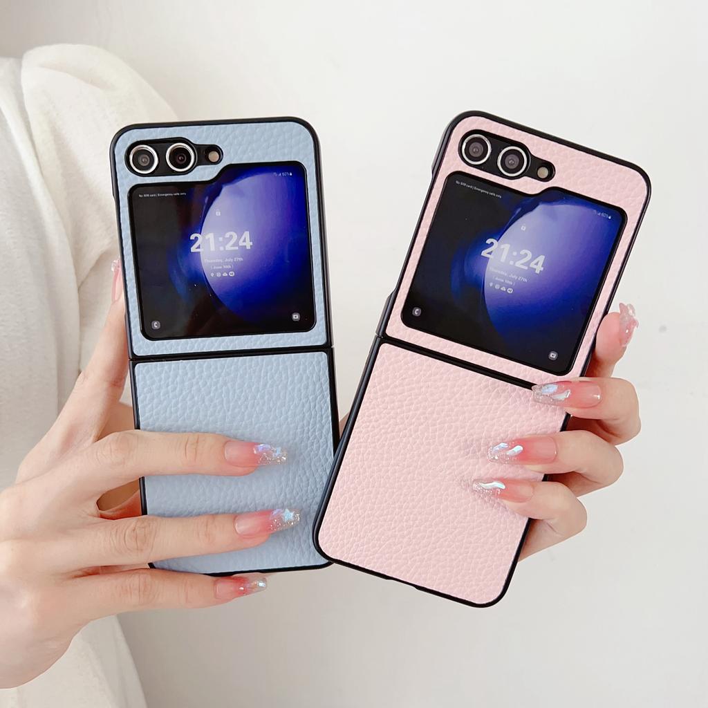 For Samsung Galaxy Z Flip7 FE 5G/Z Flip6 5G Case Litchi Texture Leather + PC Shockproof Phone Cover