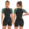 European and American One-Piece Zipper Sports Swimsuit Women's Short Sleeve Surfing Swimsuit
