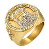 Fashion Gold Color Jesus Head Stainless Steel Rings Party Steampunk Rock Hip Hop Cool Rhinestones Ring for Men Jewelry