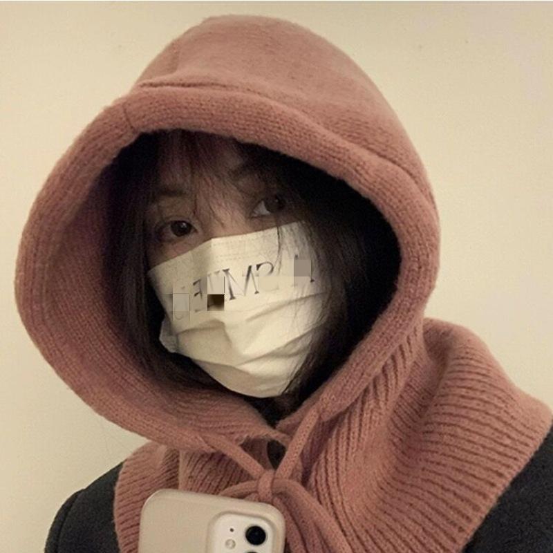 Зимняя балаклава Женская теплая шапка-шарф Интегрированная Защита ушей для пары Шерстяная шапка-пуловер