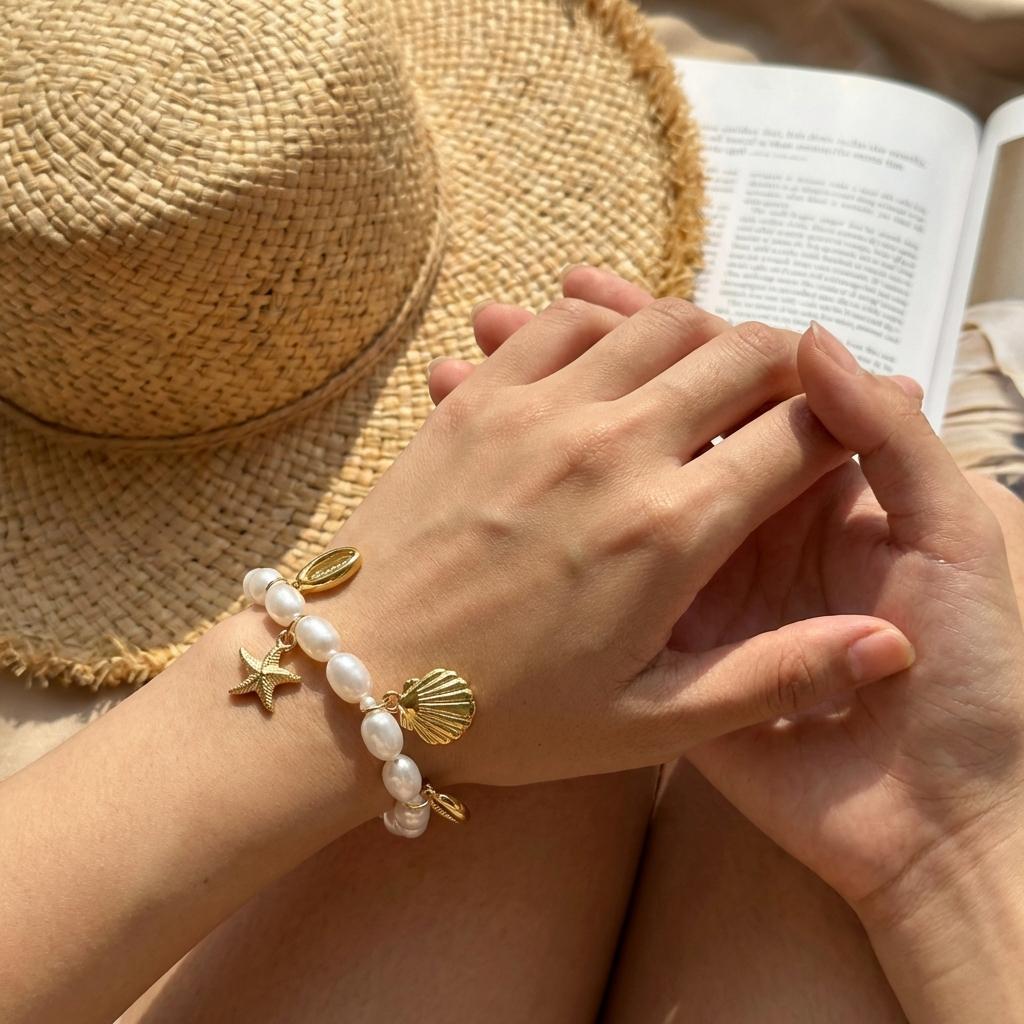 Elegant Imitation Pearl Bracelet Fashion Gold Color Shell Starfish Charms Boho Summer Beach Wedding Jewelry for Women 2026 Trend