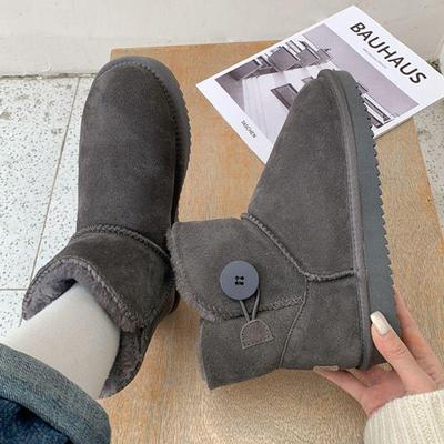 Женские зимние ботинки из натуральной кожи с мехом, низкие, нескользящие, утолщенные, теплые и на пуговицах.