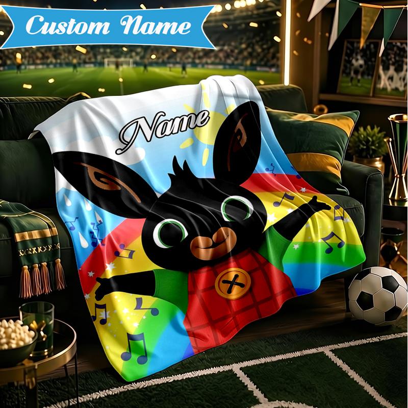Custom Name Bunny's Bing Adventure Blanket Lightweight Ideal Bedding Blanket Perfect for Travel, Camping, Living Rooms, Sofas, Christmas gift