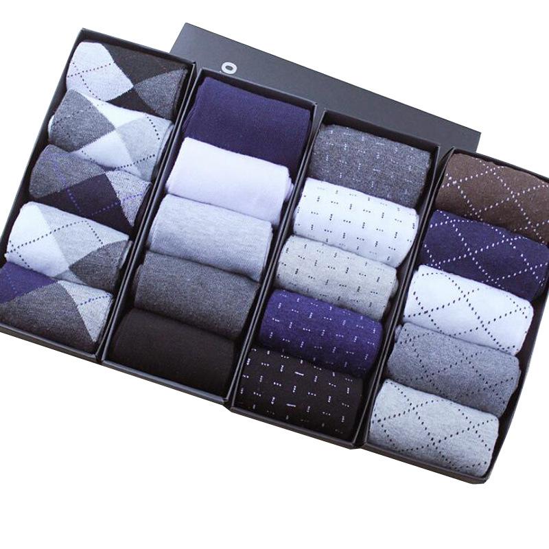 Мужские хлопковые носки до середины икры, подарочный набор - 5 пар, однотонные цвета для осени и зимы