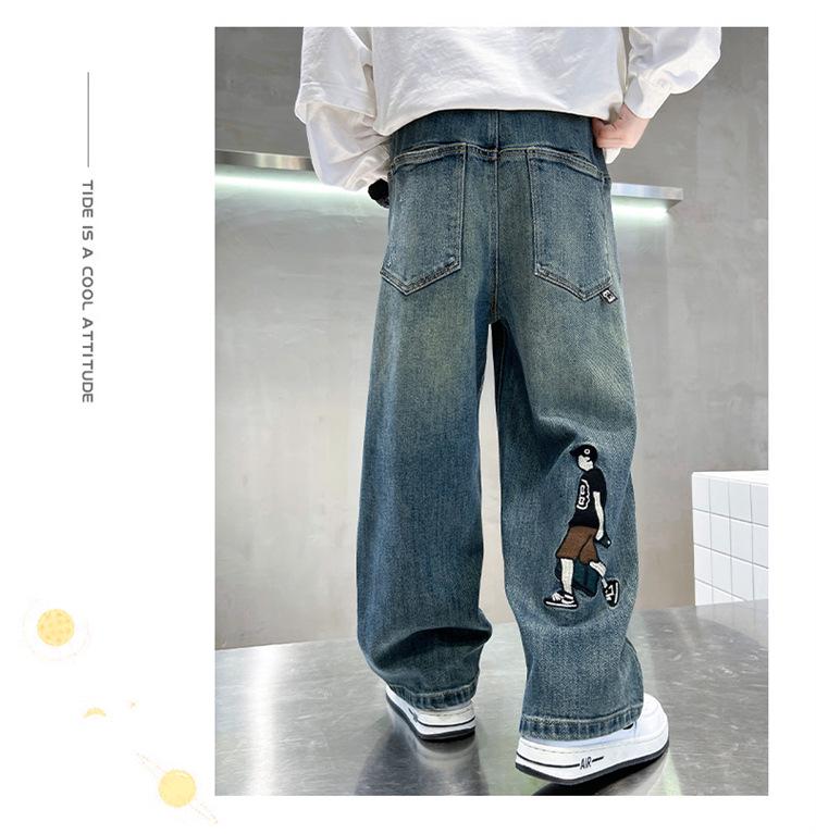 Детские зимние джинсы с толстой флисовой подкладкой - Теплые хлопковые брюки для детей среднего и старшего возраста (Коллекция 2025 г.)