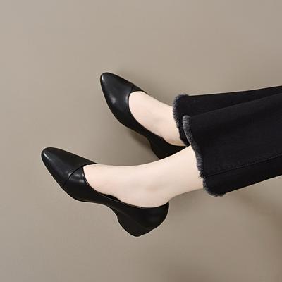 Женские туфли-лодочки с острым носком и неглубоким вырезом, новые, простые, сдержанные, рабочие туфли на одной педали, профессиональные для通勤, женские туфли-лодочки, кожаные туфли