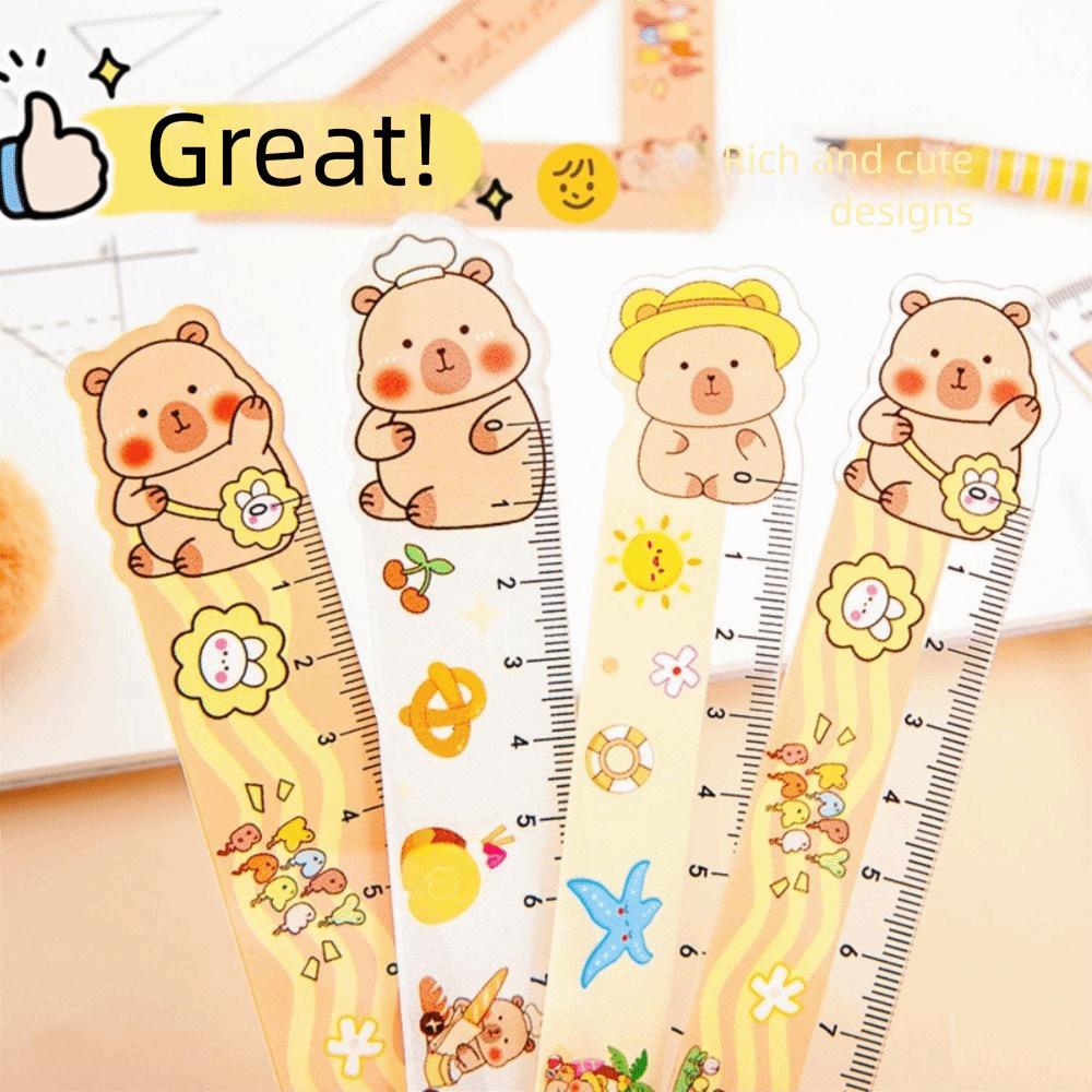 4pcs/set Office Supplies Soft Ruler Set Drawing Tools Straight Ruler Capybara Set of Rulers