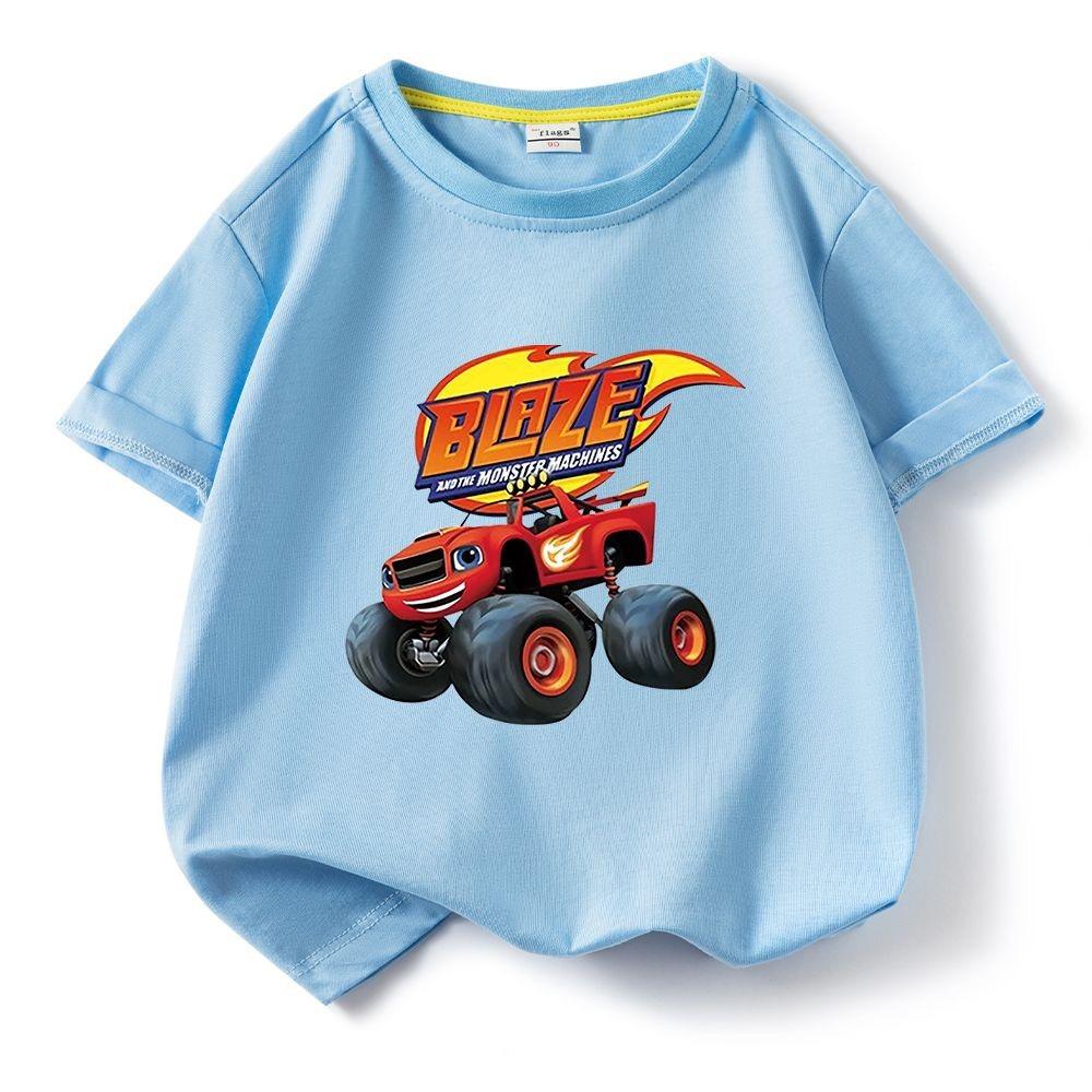 Детская однотонная футболка с коротким рукавом Blaze And The Monster Machines Детская мультяшная футболка для мальчиков и девочек Летняя футболка с круглым вырезом