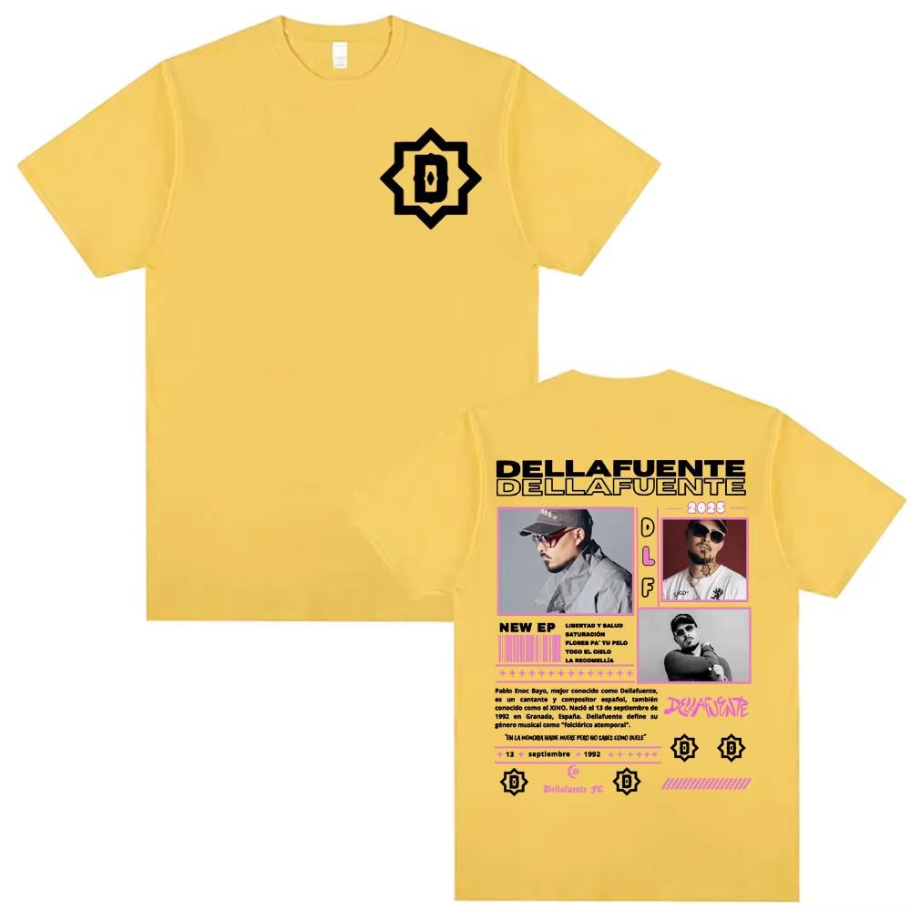 Rapper Dellafuente 2025 Tour Double Sided Graphic T Shirts Men Women Cotton Short Sleeve Tees Fashion Hip Hop Streetwear Tops