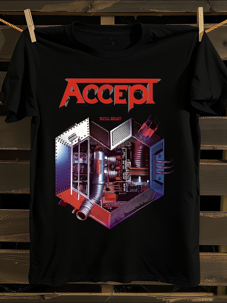 Accept Metal Heart Band Graphic T-Shirt Mens Tshirt Womens Tshirts with Letters Print Short Sleeves T-Shirt Casual Street Tee Shirt Top