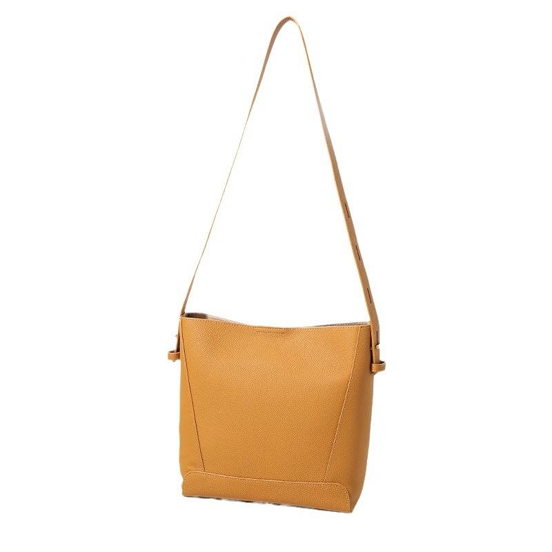 Women's Bucket Bag Women's Premium Sense Niche Design Genuine Leather Large Capacity Commuter Shoulder Crossbody Bag