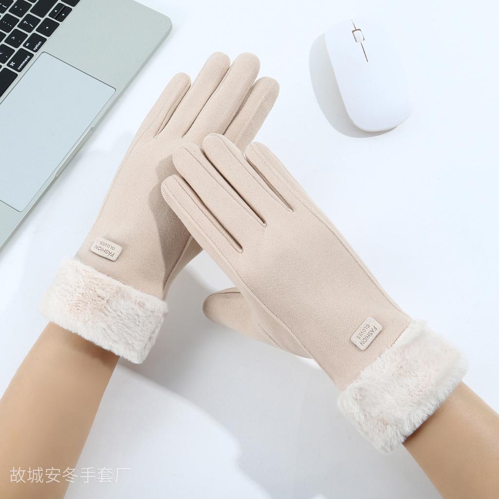 Осенне-зимние теплые перчатки, перчатки с сенсорным экраном, начесанные и утолщенные, ветро- и холодозащитные, милые студенческие перчатки для езды на электромобиле