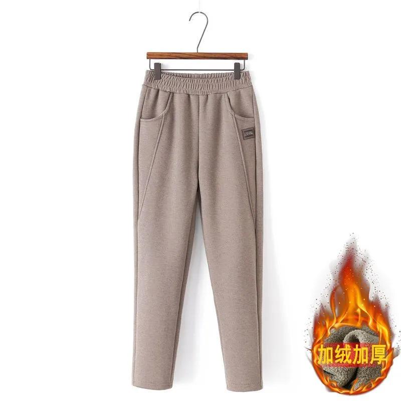 Спортивные брюки для женщин среднего возраста, осень-зима, флис, утепленные, тренировочные брюки, эластичный пояс, шаровары, женские, удобные, повседневные брюки