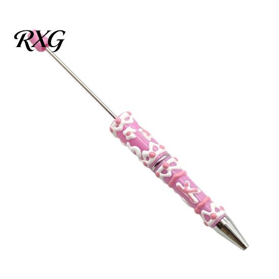 Cute Cream Texture Pen DIY Beadable Pen, Plastic Beaded Black Ink Ballpoint Handmade Style for Students Teens Teachers School Office Supplies