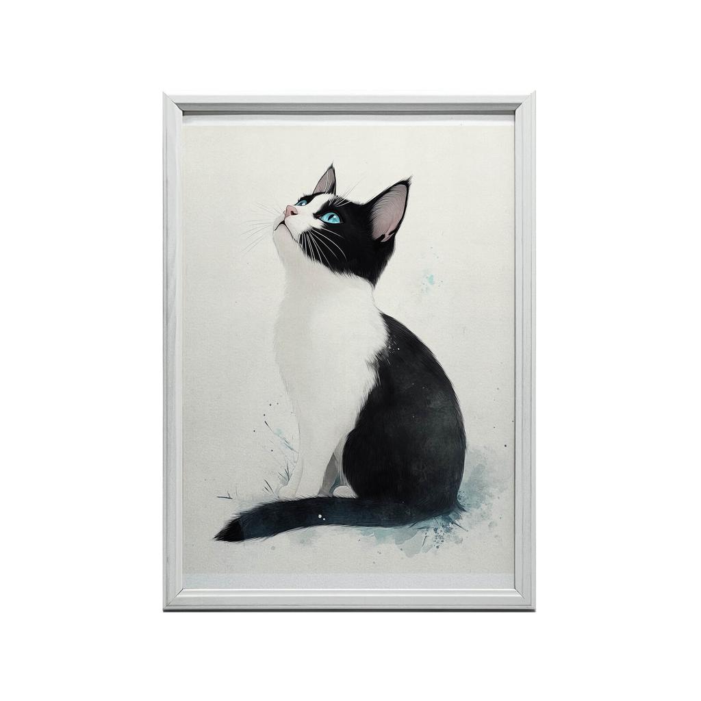 Kotek W Bieli Kotek W Bieli, 30X40 Cm, Rama Aluminiowa Czarna, Papier Matowy 230 Gsm