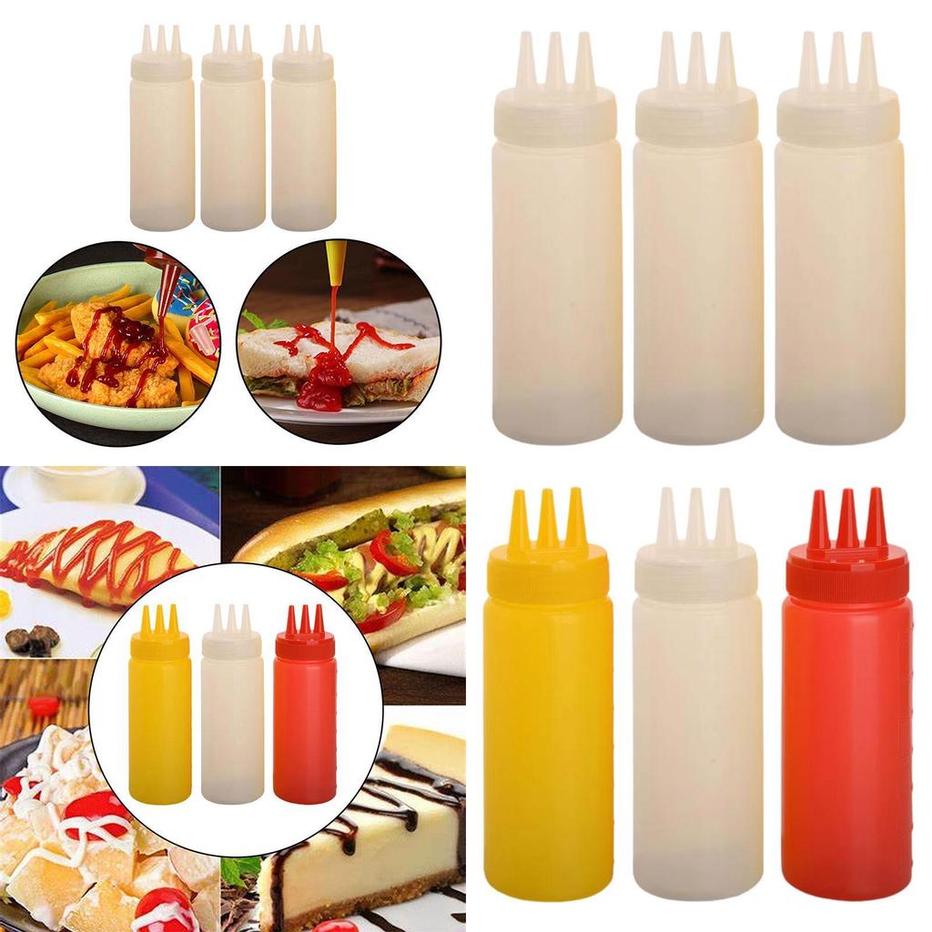 3x Sauce Bottles Squeeze Leakproof Container with Small Pointed Nozzle for Oil Restaurants Syrup Cookie Decorating Grilling