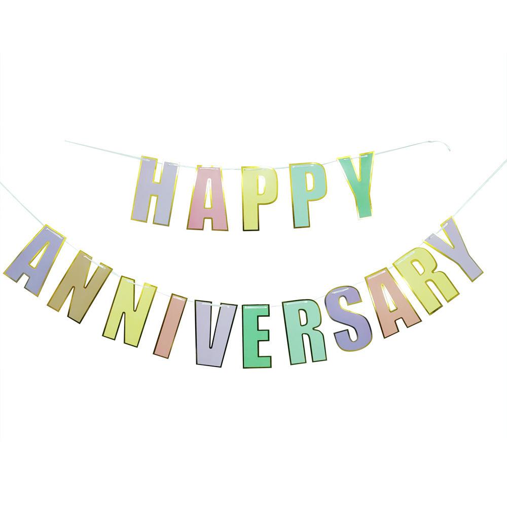 Happy Anniversary Wedding Anniversary Macaron Bronzing Flag Surprise Party Arrangement Latte Flowers