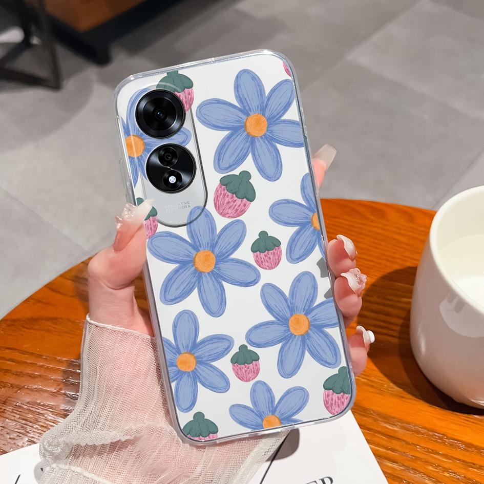 Чехол для OPPO Realme C63 C61 Reno12 Pro A60 A59, силиконовый чехол из мягкого ТПУ с популярным цветочным узором, противоударный бампер с защитой от падения, чехол для OPPO Capa