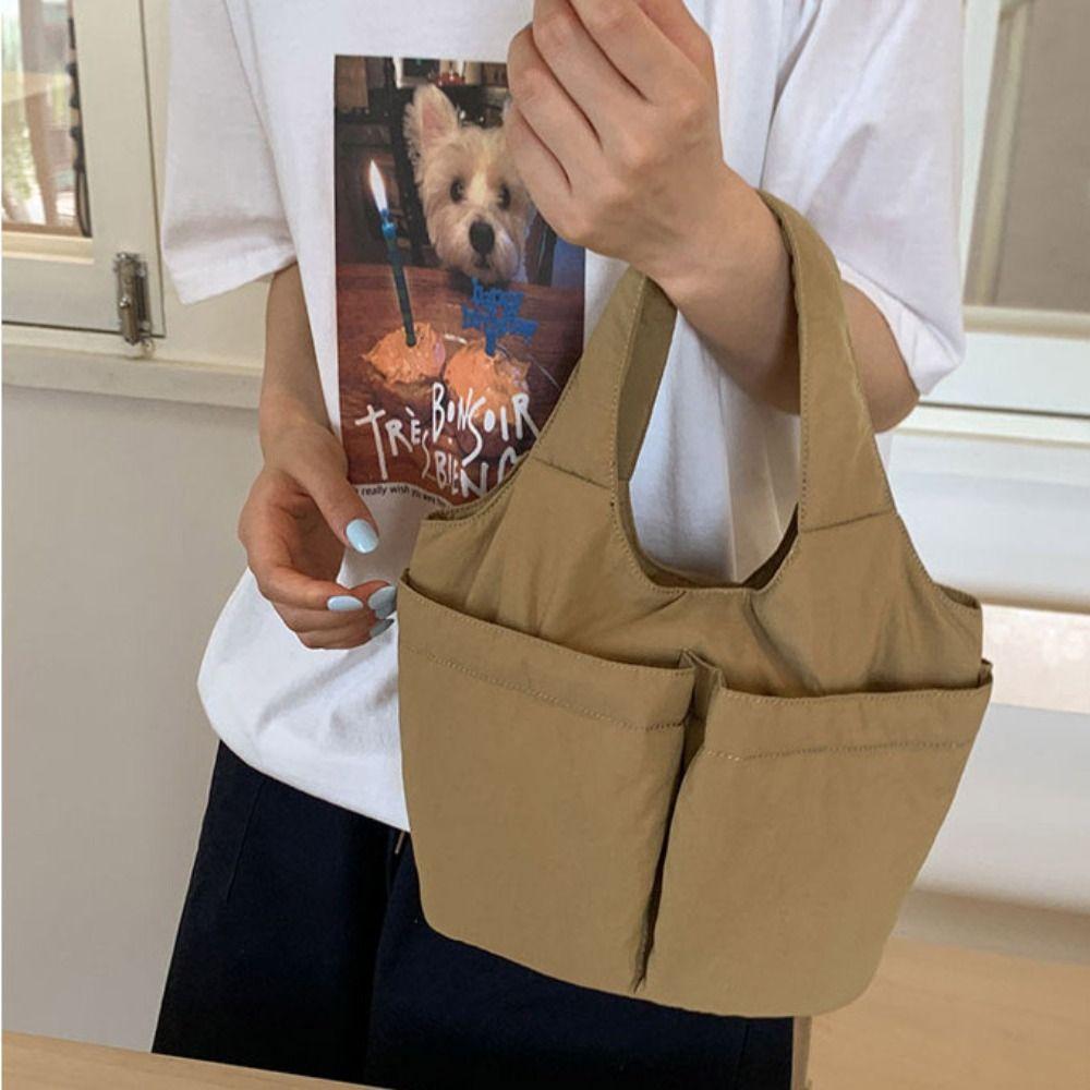 Multi-pouch Simple Commuting Tote Bag Large Capacity Solid Color Handbag Folded Bucket Bag Unisex